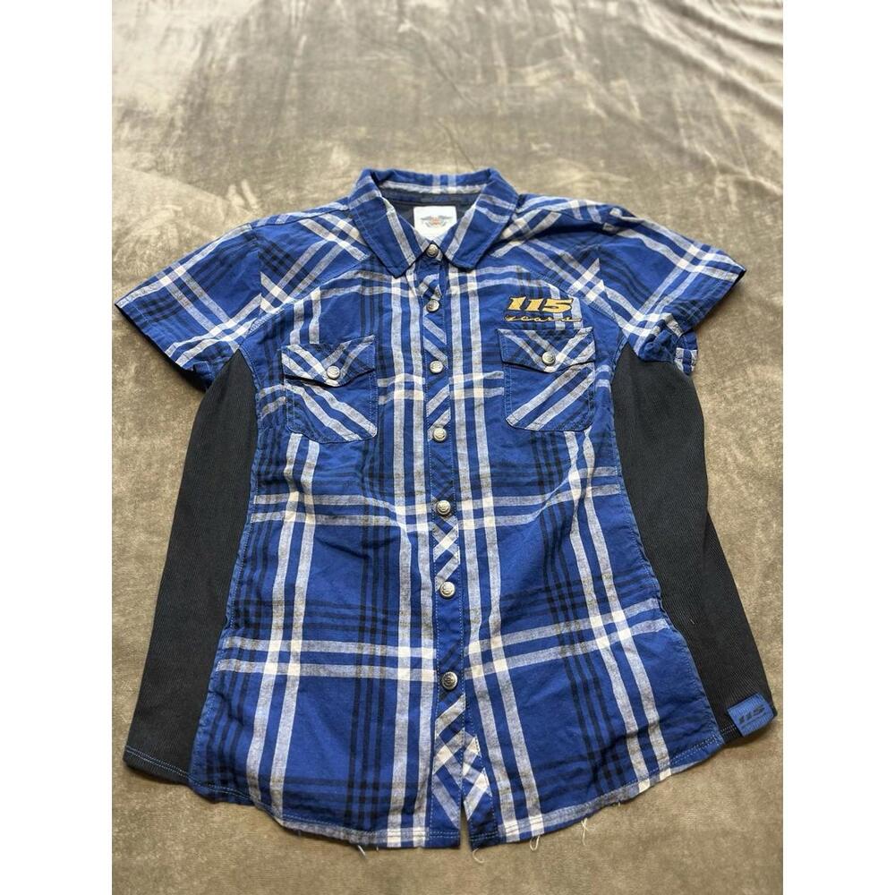 ladies harley 115‎ Anniversary Riding Blue Plaid Back Design Shirt  1W 1X